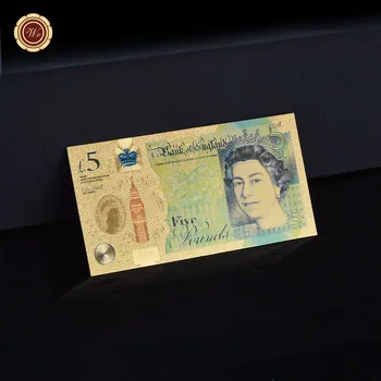 WR NAUJŲ JK Svaras 24k Aukso Banknotų Spalvingi Popieriniai Pinigai 5 Svaras su COA Rėmo Elizabeth II Banknotas Pasaulyje Surinkimo Dovanos