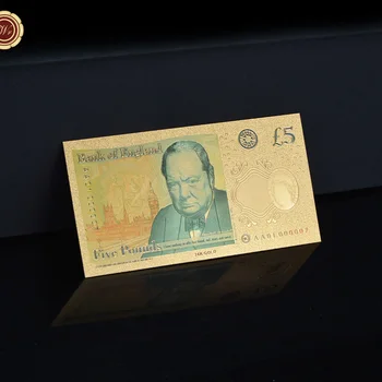 WR NAUJŲ JK Svaras 24k Aukso Banknotų Spalvingi Popieriniai Pinigai 5 Svaras su COA Rėmo Elizabeth II Banknotas Pasaulyje Surinkimo Dovanos