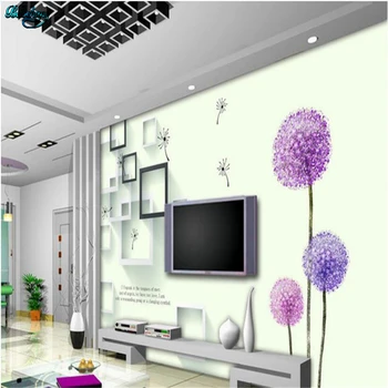 Beibehang Didelis Custom 3d Violetinė Kiaulpienių Žiedų Dėžutė Romantiškas TELEVIZIJOS Gyvenimo Kambario, Miegamasis Fone Namų Puošybai