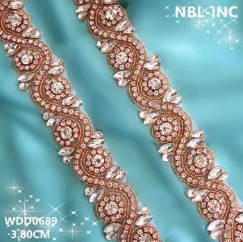 (10 metrų), Didmeninės vestuvių zawalcowany siuvimo rose gold crystal kalnų krištolas aplikacijos, apdailos geležies vestuvių suknelė varčios diržo WDD0689