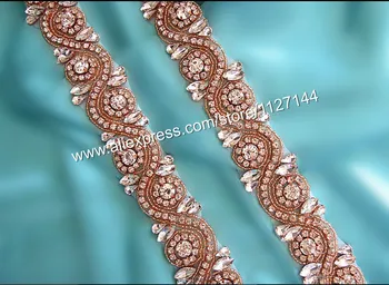 (10 metrų), Didmeninės vestuvių zawalcowany siuvimo rose gold crystal kalnų krištolas aplikacijos, apdailos geležies vestuvių suknelė varčios diržo WDD0689
