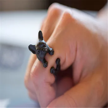 CHENGXUN Europos Gyvūnų Stiliaus Žiedai Rankų darbo prancūzų Buldogas Wrap Žiedai Vaikams Geriausias Draugas Trijų Spalvų Pasirinkti