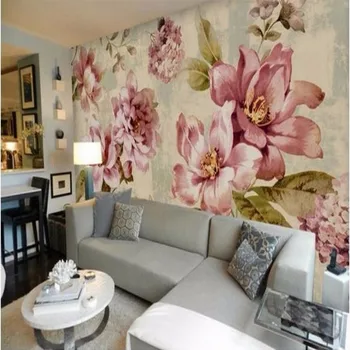 Beibehang Tinkinti tapetai salė Mažų šviežių sodo bijūnai, rožės freskos fone siena lipdukas tapetų sienos, 3 d behang