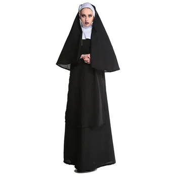M-XL Nauja Mergelės Marijos Seserų Kostiumai Moterims Sexy Ilga Juoda Vienuolės Kostiumas arabų Religiją, Vienuolis, Dvasios Vienodas Helovinas Drabužiai.