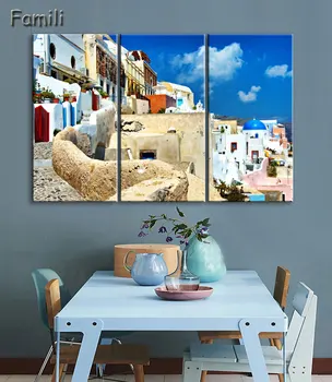 3 Gabalas Karšto Parduoti Šiuolaikiškos Sienų Tapybos Paveikslų Tapyti ant Drobės Spausdina klasikinio grožio graikijos sala Santorini
