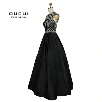 Taftos Audinio, rankų darbas Seksualus Dizaino Juodos Spalvos Ilgai kristalų promenadzie suknelė OL102515