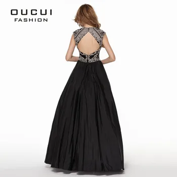 Taftos Audinio, rankų darbas Seksualus Dizaino Juodos Spalvos Ilgai kristalų promenadzie suknelė OL102515