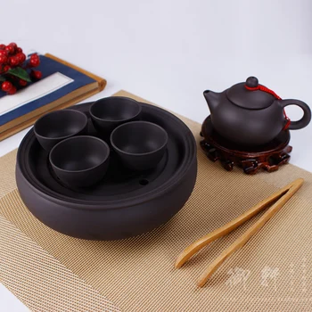 Kinų 5-figūrų rinkiniai yixing arbatos rinkinys nešiojamų kelionės kelionių kungfu arbatos rinkinys(1 arbatinukas+3tea puodeliai+arbata dėklas)