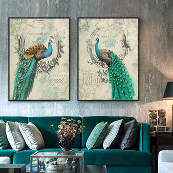 Gyvūnų Žalias povas drobės tapybos plakatai ir spausdina sienos meno kambarį tableau apdailos murale cuadros decoracion