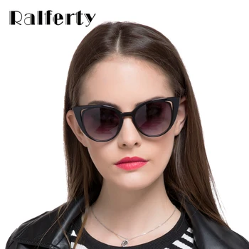 Ralferty Prabangos Prekės ženklo Dizaineris Cat Eye Akiniai nuo saulės Moterims Derliaus Cateye Gradientas Moterų Retro Saulės Akiniai, Juoda oculos gafas
