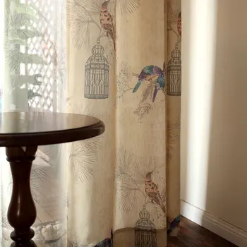 Amerikos rustykalnym stiliaus Užuolaidas kambarį Paukščių Spausdinti Apklotai Namų dekoro Lino Spalvos, lango užuolaidos (Viena grupė)