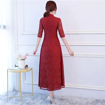 Mados Vasaros Moterų Ilgai Cheongsam Naują Atvykimo Kinų Stiliaus nėrinių Suknelė Elegantiškas Qipao Vestidos Dydis S M L XL XXL XXXL 6C5894