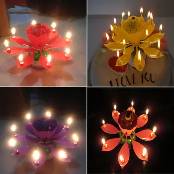 8 Žvakės Sukasi Muzikos Lotus Gėlės, Žvakės, Tortas Topper Gimtadienio Tortas Muzikos Sparkle Apdailos 5 Spalva