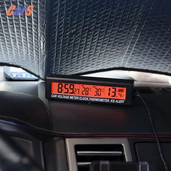 Skaitmeninis Automobilių voltmetras 10*2.3*2.9 cm 3 in1 Skaitmeninių LCD Laikrodžių Į/Iš Automobilio Termometras Baterijos Įtampa Stebėti 12V/2