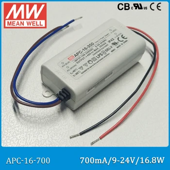 Originalus Meanwell LED driver APC-16-700 16.8 W 9~24V 700mA LED Maitinimo šaltinis nuolatinės srovės tai gerai, APC-16 IP42