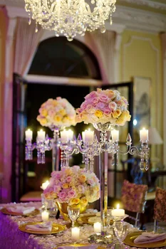4 ginklus su gėlių dubenį 80cm 31.4 colių Ūgio kristalų šviestuvai žvakių laikiklis vestuvių stalo centerpieces vakarienės stalo apdailos