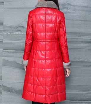 Europos Žiemos Moterys Nekilnojamojo Odos Parkas Žemyn Paltai Audinės Kailio Apykakle & Manžetai Lady Šiltų viršutinių drabužių siuvimas Paltas LF4205