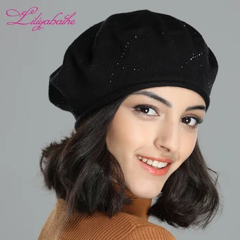 LILIYABAIHE madinga vientisų spalvų naujo stiliaus lady skrybėlę tampus medvilnės megzti wome beretė dangtelis su diamante patikrinti decora