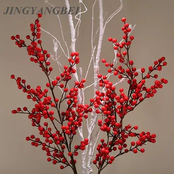 Baltos spalvos Medžio šaką Medžio šakutės PE Uogų, Raudonųjų Vaisių, Uogų Dirbtinių Gėlių raudonųjų vyšnių šakas Gėlių Kalėdų Dekoratyvinis