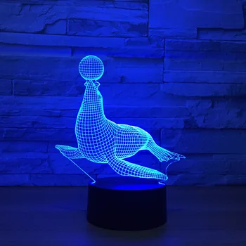 Jūrų Liūtas Cirko 3D Gyvūnų LED Holograma Lempos Modelis Nakties Žiburiai 7 Spalvų USB Lempa Vaikams Žaislas Gimtadienio Šventė Naujų metų Dovana