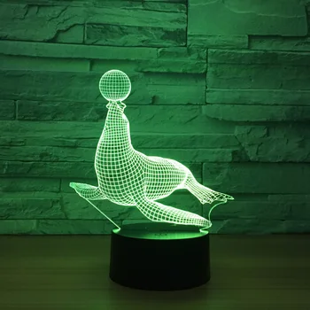 Jūrų Liūtas Cirko 3D Gyvūnų LED Holograma Lempos Modelis Nakties Žiburiai 7 Spalvų USB Lempa Vaikams Žaislas Gimtadienio Šventė Naujų metų Dovana