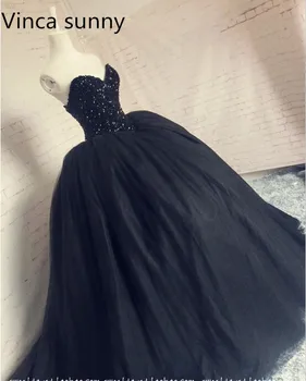 2018 Naujas vestido de festa Kamuolys Suknelė Brangioji Rankovių Grindų Ilgis Suknelės Juoda Ilgai Prom Dresses chalatas de soiree courte