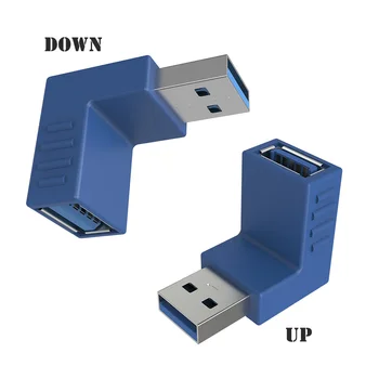 90 laipsnių USB 3.0 vyrų ir moterų Vertikalus Kairėn dešinėn Aukštyn Žemyn kampu adapteris USB 3.0 M/F Jungtis nešiojamas kompiuteris, PC Kompiuteris Mėlyna