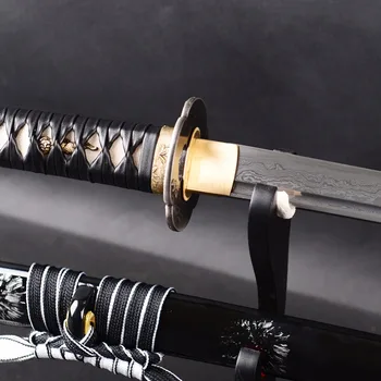 Rankų darbo nekilnojamojo Staigus Japonijos Samurai Katana Full Tang Ilgas Kardas Damasko Plieno Lankstymo Espadas Katana Mūšis Pasiruošę Namų Ekranas