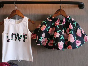 2016 Mergaitės Vaikams, Kūdikių Mergaitės Bamblys T-shirt tankų + Suknelė 2VNT Nustatyti Komplektus Drabužių