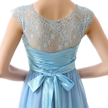 Dangus Mėlynas 2018 Pigūs Bridesmaid Dresses Pagal 50-line Bžūp Šifono Rankovėmis ir Nėrinių Lankas Ilgai Vestuvės Suknelės