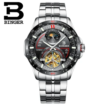 Šveicarija BINGER Žiūrėti Vyrų Prabangos Prekės ženklo Vyrai Laikrodžiai Automatinis Tourbillon Mechanica laikrodis Safyras reloj hombre B-MS10001G-2