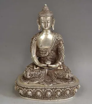 Parengti Kinijos Senoji Tibeto Sidabro Budizmas Sakyamuni Budos Statula Buda Tibete metalo rankdarbiai
