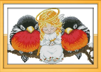Angel baby ir paukščių namų dekoro tapybos skaičiuojami atspausdinta ant drobės DMC 14CT 11CT DMS Kryželiu Siuvinėti rinkinių Rankdarbiams Rinkiniai