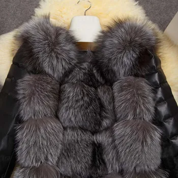 S-4XL Mados Žiemos Paltai Moterims Storio Dirbtiniais Fox Fur Coat su PU rankovėmis Moteriška Netikrą Kailio Striukė gilet chalecos de pelo mujer
