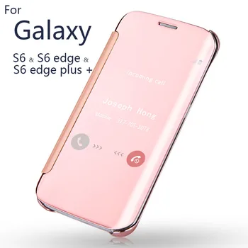 Prabanga Aiškiai Matyti, Dangtelis Skirtas Samsung GALAXY S6 & S6 Edge & S6 Krašto Plus + Atveju Veidrodis Ekrano Vartymas Odos HD Screen Protector