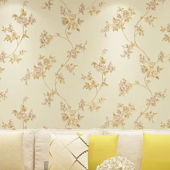 Kinų Stiliaus Neaustinių Tapetai, 3D Didelis Gėlių Miegamąjį Kambarį TELEVIZORIUS Mėlyna Žalia Rausva, Geltona Smėlio spalvos Sienos Popieriaus