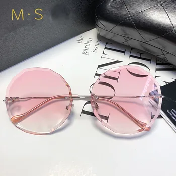 Apvalūs akiniai nuo saulės moterims, negabaritinių akiniai 2018 gradientas, rudos, rausvos taškus saulės akiniai moterų dovana uv400