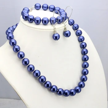 Dviejų spalvų tamsiai mėlyna/mėlyna stiklo perlų vėrinį nustatyti 12mm karoliai 18