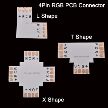 5vnt/daug LED Juosta RGB Jungtis 4pin 4 Kaiščiai 10mm L Formos / T Formos / X Formos PCB Jungtis 5050 IP20 RGB Spalvų Juostelės Šviesos