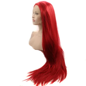 Sylvia Atsparus Karščiui Plaukai Ilgi Šilkiniai Tiesiai Raudoni Nėriniai Priekiniai Perukai Sintetinių Plaukų Perukas Moterų Vidurinė Dalis