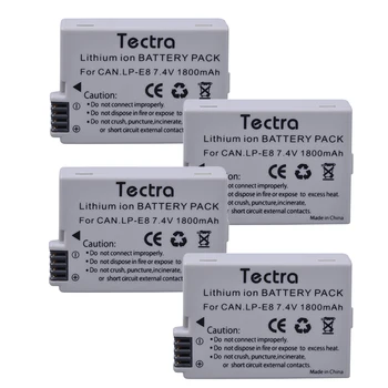 Tectra 4x 1800mAh LP-E8 LPE8 LP E8 Li-ion Kamera Bateria + LED Ekranas, USB Dual Kroviklis Canon EOS 550D 600D 650D 700D