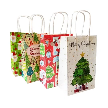 10 Vnt./daug 21x13x8cm Linksmų Kalėdų Dovanų Krepšys Su Rankena Apdaila Kraft Paper Bag Mielas Kalėdų Eglutė Kalėdų Senelis, popierinis Maišelis