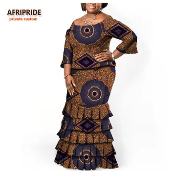 17 AFRIPRIDE Rudenį afrikos moterys Du gabalus kostiumas pusė rankovių viršuje+sutampa plisuotos grindų ilgio sijonas afrikos stilius A722610