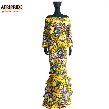 17 AFRIPRIDE Rudenį afrikos moterys Du gabalus kostiumas pusė rankovių viršuje+sutampa plisuotos grindų ilgio sijonas afrikos stilius A722610