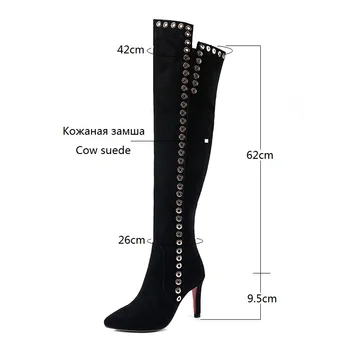 MORAZORA Aukščiausios kokybės batai moterų mados batai ploni kulniukai batai 9.5 cm moterims sexy lady karvės suede per kelius siekiantys batai