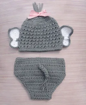 Naujagimį Berniuką Mergina Nėrimo Dramblių Skrybėlę Vystyklų Rinkinys Megzti Kūdikiui Baby Nuotrauka Rekvizitai Nėrimo KŪDIKIŲ Gyvūnų Kostiumas WLS-15002
