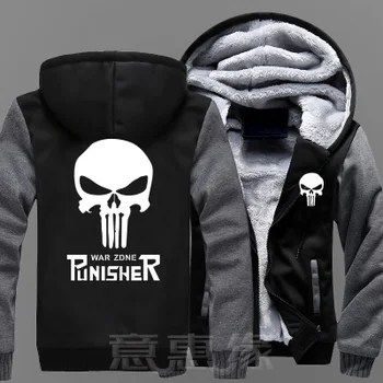 Naujos Žieminės Striukės ir Paltai The Punisher hoodie kaukolė Gobtuvu Storio Užtrauktukas Vyrų Susagstomi megztiniai