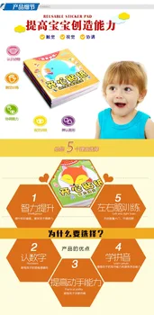 12 vnt/set Baby Vaikų Puzzle Įdomus Laimingas Lipdukai Skatinti Kairės ir Dešinės Smegenų Vystymuisi Knygą Vaikams