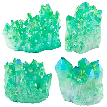 SUNYIK Žalia Padengtas Titano Crystal Rock Kvarco Grupių Geode Druzy Gem Akmens Namų Dekoravimo Pavyzdys