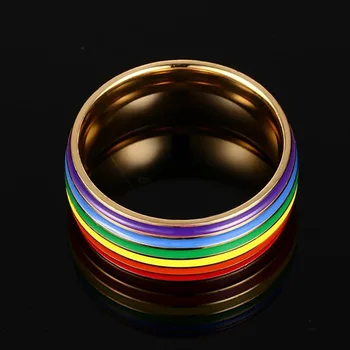 Prabanga Vaivorykštė Titano Žiedas Aukso Plokštė Nerūdijančio Plieno Žiedai, Moterų, Vyrų LGBT Mėgėjams Papuošalai Lašas Laivybos Homoseksualų Bagues